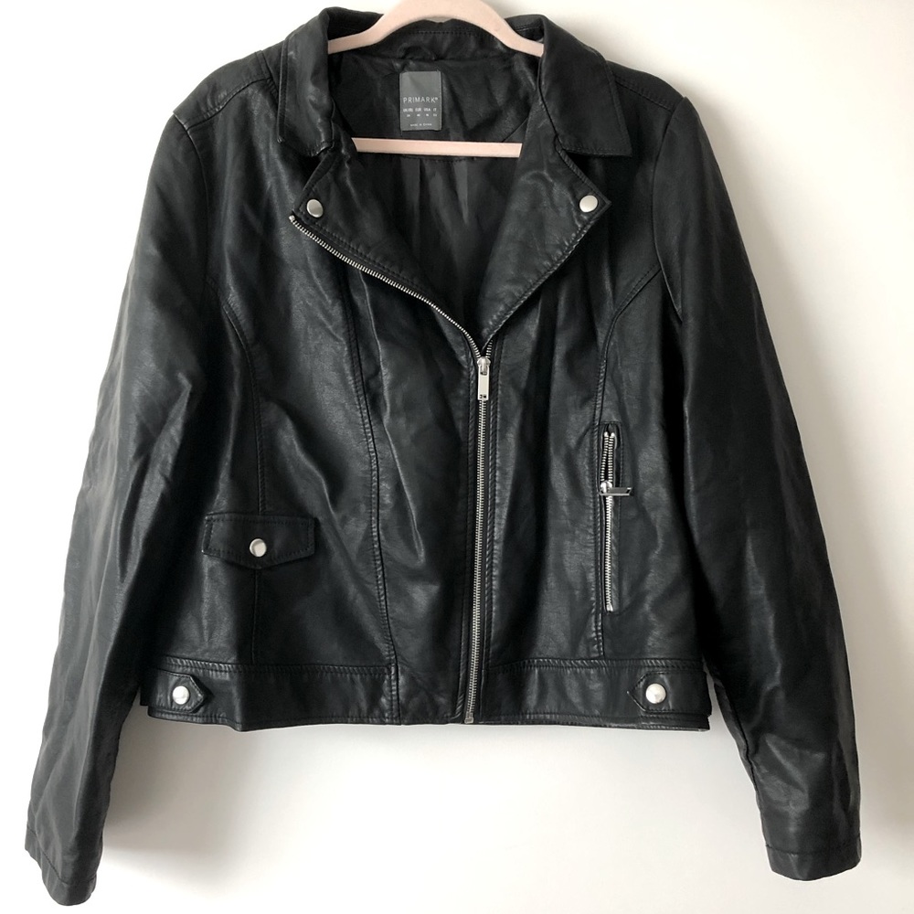Primark Black Faux Leather Moto Jacket. Size 16